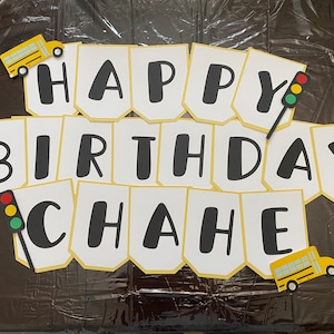 Wheels on the Bus Birthday Banner: School Bus Theme Party Decoration