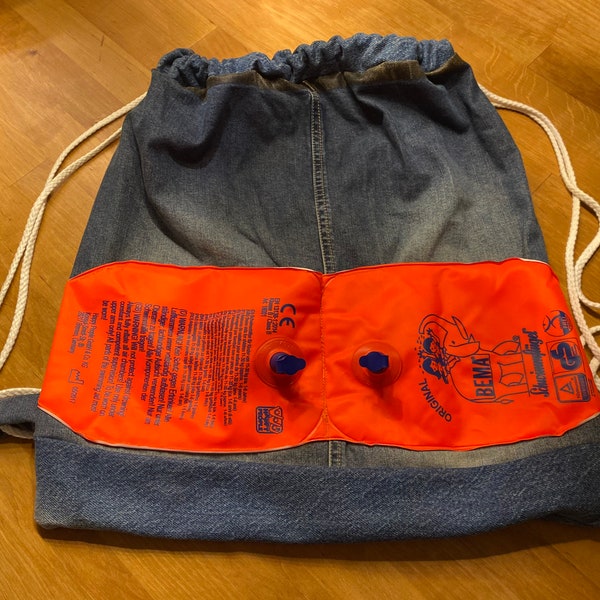 Rucksack, Badetasche, upcycelt Jeans, Schwimmflügel