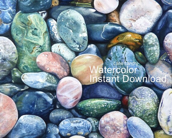 Watercolor Painting of Cobblestone Rocks Instant Download by - Etsy