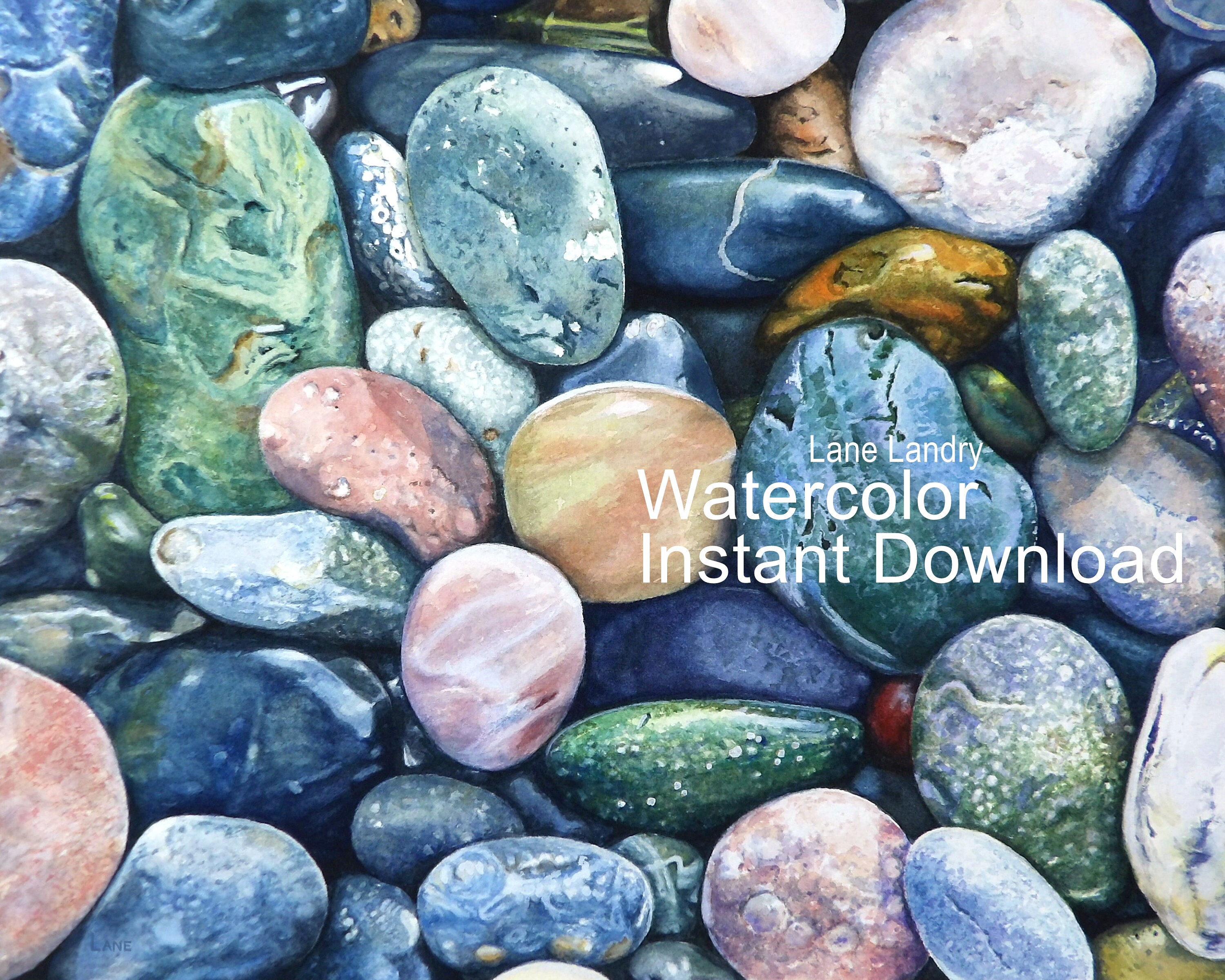 Watercolor Painting of Cobblestone Rocks Instant Download by - Etsy