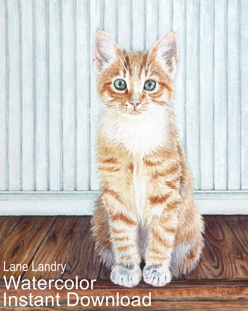 Watercolor Painting of a Orange Tabby Kitten Instant Download Etsy