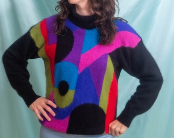 Vintage Colorful Abstract Sweater Rafaella Angora