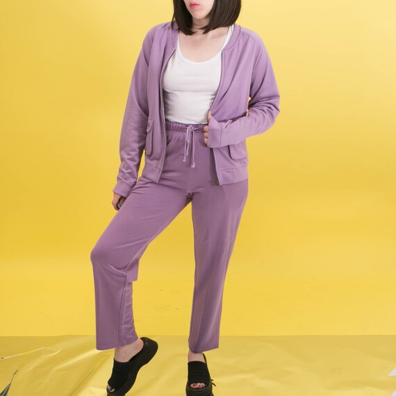 Vintage Silk Purple Tracksuit Sweatsuit / High Wai