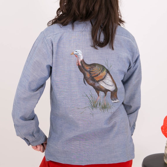 Vintage Turkey Shirt Long Sleeve Button up Hand Pa