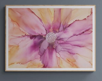 Original Floral Art: "FLORAL LOVE part 1", alcohol ink abstract Art Prints, Minimalist Art Prints, Giclee Premium Prints