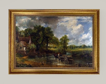 The Hay Wain 3D Canvas Print by John Constable – Vintage Gold Wooden Frame Reproduction Art