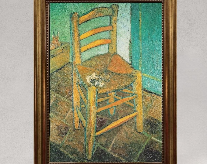 Van Gogh Chair Canvas Print, Vintage Wall Art, Decorative Brush Strokes, Golden Frame