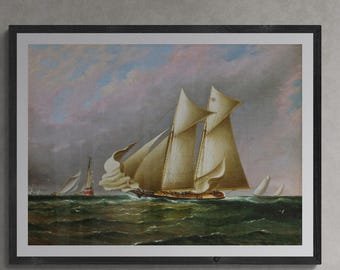 Schooner Idler Giclee Print, New York Yacht Club Regatta, Maritime Art