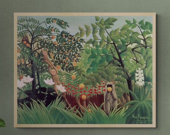 Enchanted Wilderness: Giclée Art Print  Henri Rousseau’s "Exotic Landscape", paper/ art canvas, 3D printed with texture and brush strokes