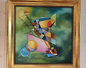 Green Storm – Oil Painting by Robert Zietara | Hand-Painted Unique Wall Art on Framed Canvas | Vintage Gold Frame for Timeless Elegance