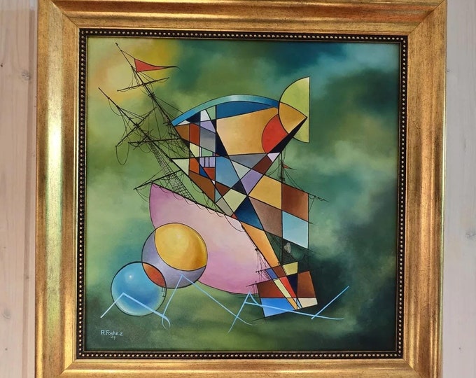 Green Storm – Oil Painting by Robert Zietara | Hand-Painted Unique Wall Art on Framed Canvas | Vintage Gold Frame for Timeless Elegance
