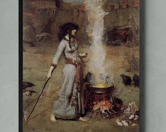 John William Waterhouse 'The Magic Circle' Giclée Art Print, Witch Priestess Canvas or Paper