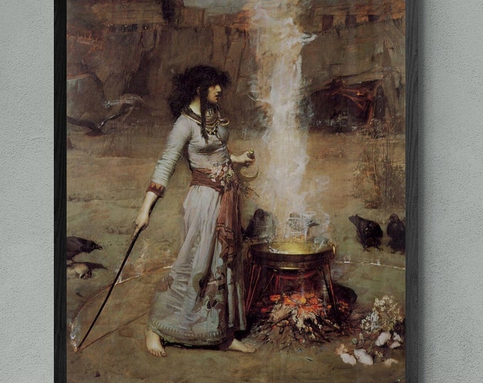 Enchanting "The Magic Circle" Premium Giclée Art Print by John William Waterhouse, Heavyweight paper/ art canvas, 3D printed with texture
