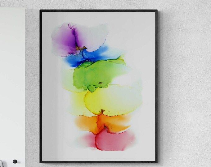 Rainbow, original alcohol ink abstract Art Prints, Minimalist Art Prints, Giclee Premium Prints