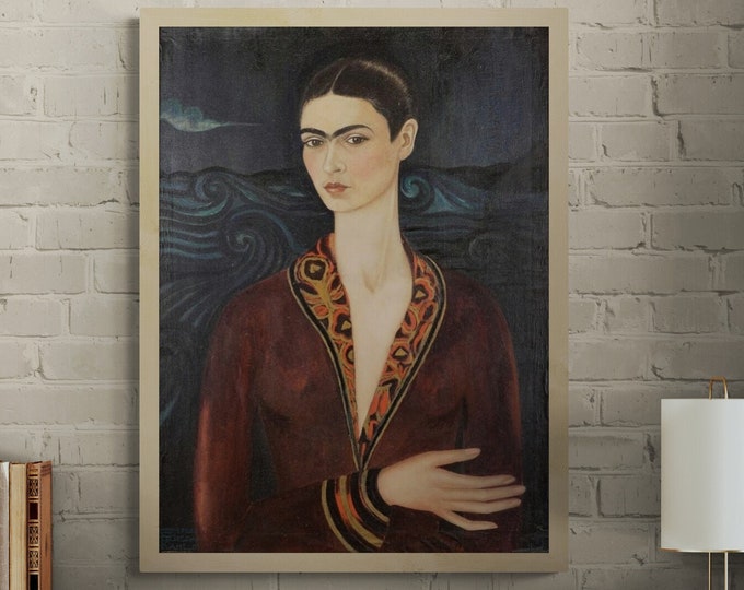 Frida Kahlo Regal Self-Portrait in a Velvet Dress, Premium Giclée Art Print on art paper/canvas or 3D printed with texture and brush strokes
