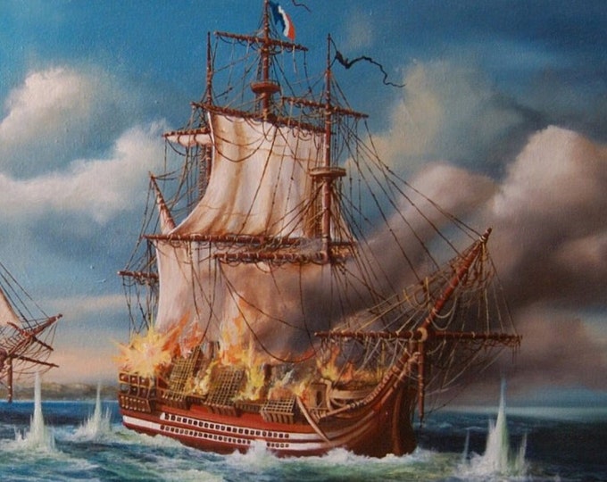 BATTLE OF SHIPS | Giclée fine art print from original oil painting | Sailing Ship Print | Seascape Print | tall ship painting, ship print