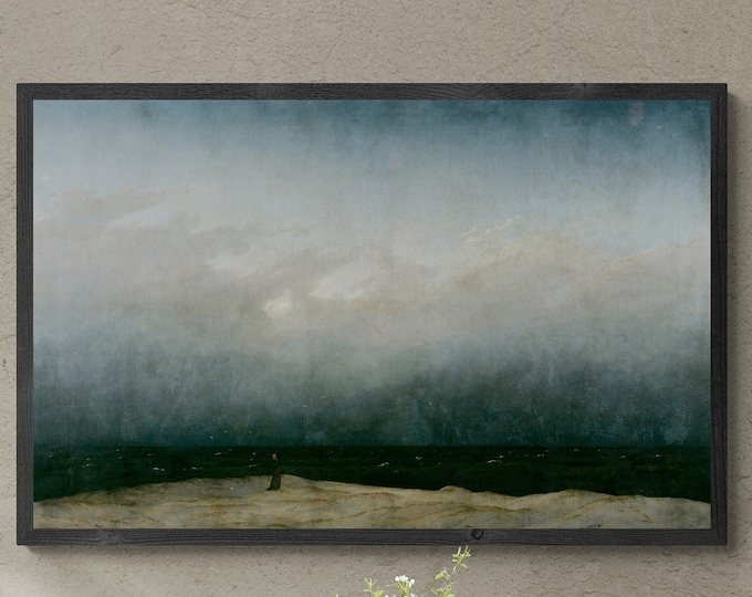 Solitude by the Infinite Sea: Monk by the Sea by Caspar David Friedrich .Premium Giclée Art Print, Heavyweight paper art canvas, 3D print