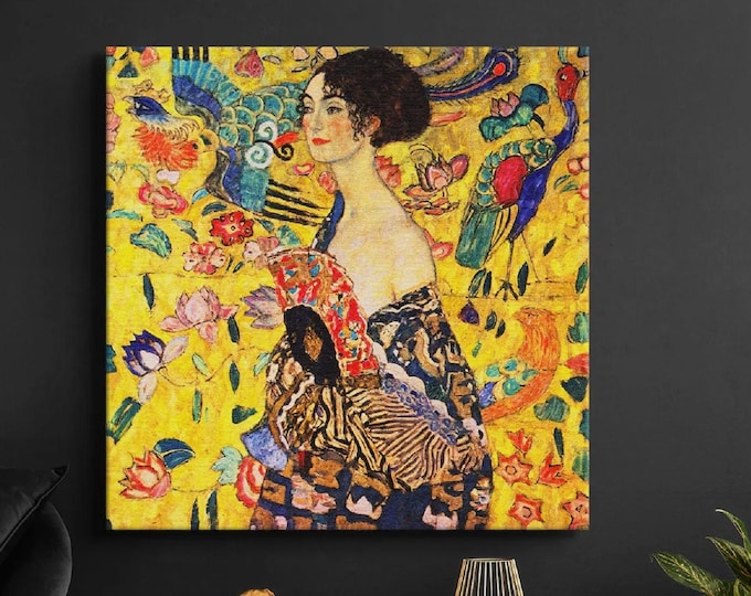 GUSTAV KLIMT Lady with Fan Print Reproduction, Klimt Lady Fan Wall Art, Lady with Fan by Gustav Klimt Art Premium Art,