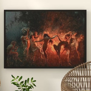 FIRE DANCE, Joseph Tomanek, Print on canvas or paper, original large art, classic art, large size painting, Witches magic, Red Black