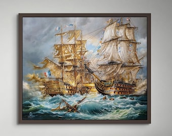 BATTLE of TRAFALGAR | HMS Victory | Tall Ship painting | Naval battle | Lord Nelson | Giclee canvas of ship oil painting