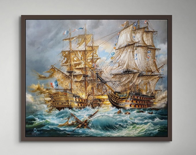 BATTLE of TRAFALGAR | HMS Victory | Tall Ship painting | Naval battle | Lord Nelson | Giclee canvas of ship oil painting