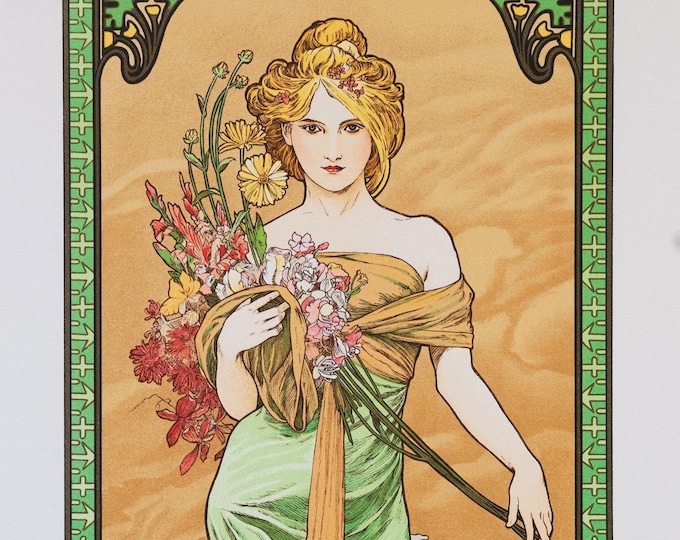 Timeless Art Nouveau: Alfons Mucha - Spring (1900) | Fine Art Print | Art Paper, Poster, Canvas or Hand Finished Print with brush strokes
