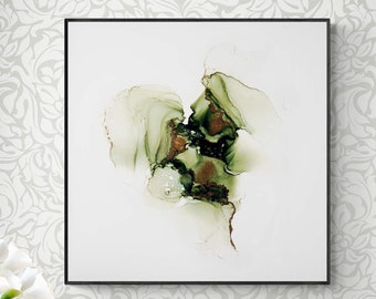 Green Heart, original alcohol ink abstract Art Prints, Heavyweight paper, Minimalist Art Prints, Giclee Premium Prints