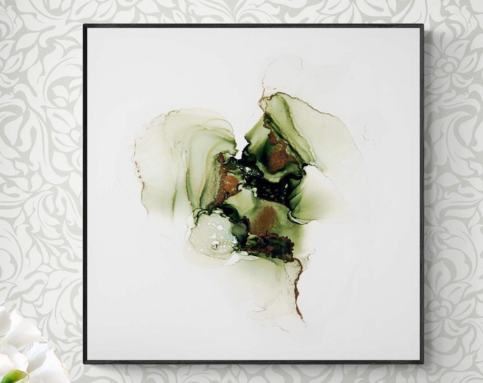 Green Heart, original alcohol ink abstract Art Prints, Heavyweight paper, Minimalist Art Prints, Giclee Premium Prints