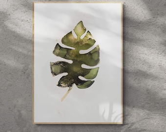 Monstera Glimmer, original alcohol ink abstract Art Prints, Minimalist Art Prints, Giclee Premium Prints