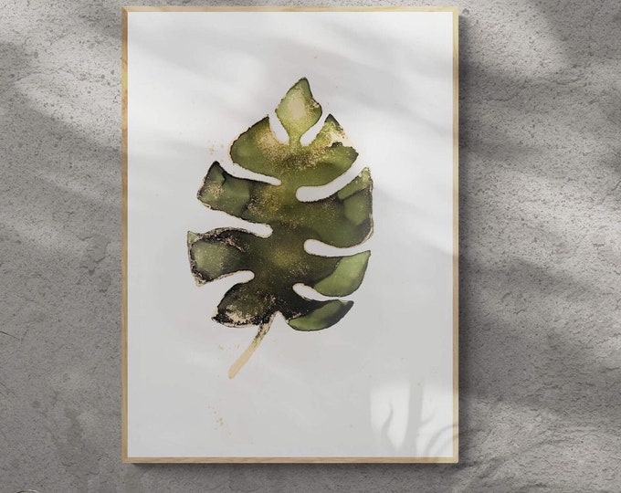 Monstera Glimmer, original alcohol ink abstract Art Prints, Minimalist Art Prints, Giclee Premium Prints
