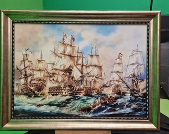 Battle of Trafalgar Canvas Print: HMS Victory, Nautical Art, Silver Frame
