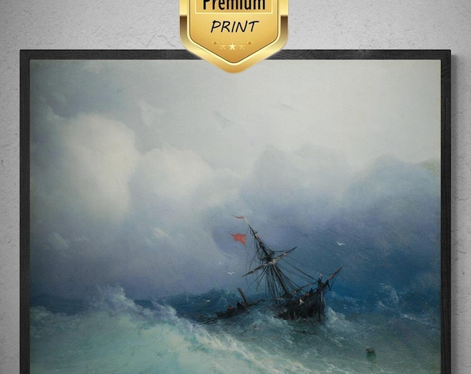Ivan Aivazovsky: Wreck on a Stormy Sea,  Fine Art Print on art Paper, Canvas, Reproduction with 3D Texture