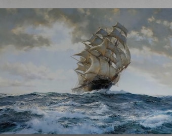 Montague Dawson Ship Painting, Textured Canvas Seascape Art Print