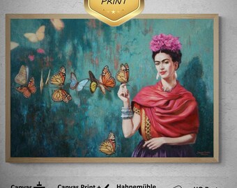 Frida Kahlo with Butterflies |  Reproduction Art Print on Canvas or Archival Paper | 3D Textured Print for a Vibrant & Timeless Masterpiece