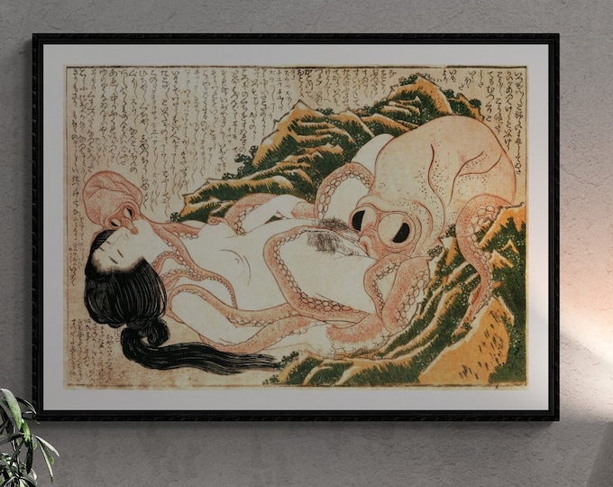 Sensual Encounter: Katsushika Hokusai’s Dream of the Fisherman’s Wife, paper art canvas or 3D Hand Finished Premium print with brush strokes