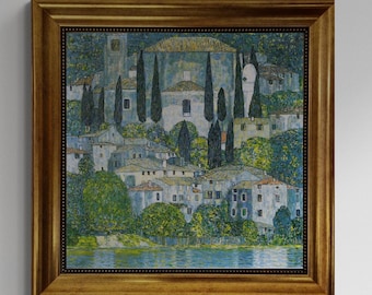 Klimt Church in Cassone Giclée Canvas Print: Hand-Finished Brush strokes with Vintage Golden Frame