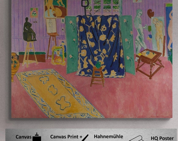 Henri Matisse Henri Matisse Pink Studio 1911 Poster, Exhibition print, Art Paper, Heavyweight Canvas & 3D print with brush strokes or poster