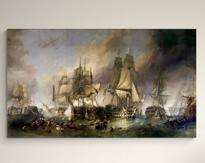 Battle of Trafalgar art prints, Historical Painting William Clarkson Stanfield, Large Canvas Print, Hand Finished Print with brush strokes