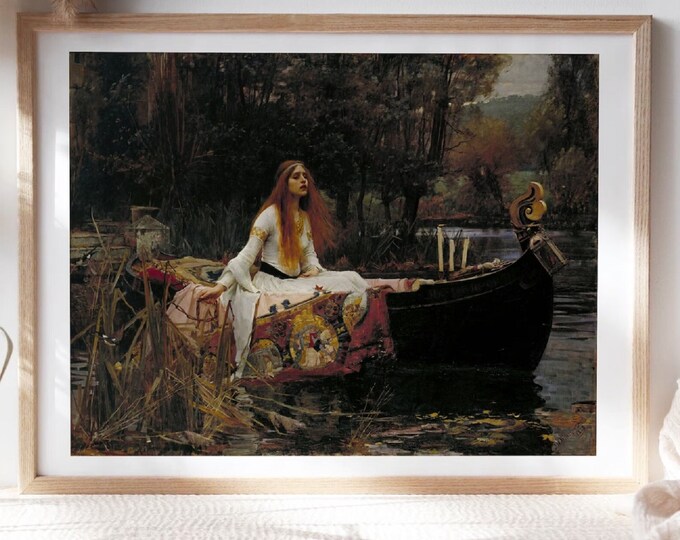 The Lady of Shalott by John W Waterhouse, FineArt Paper, Museal Poster, Canvas or Hand Finished Print with brush strokes original large art,