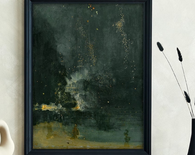 Ethereal Nocturne in Black and Gold by James Whistler Nocturne, The Falling Rocket Print Poster, Home Decor, Vintage Poster, Dark Print