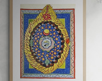 Mystical Visions: Hildegard von Bingen God, Cosmos, and Humanity, Premium Reproduction Print on Heavyweight paper/ real art canvas or poster
