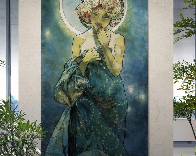 Mucha Moon Print, Museum-Quality FineArt giclee print on Hahnemühle Heavyweight paper or high quality poster, Alphonse Mucha wall hangings