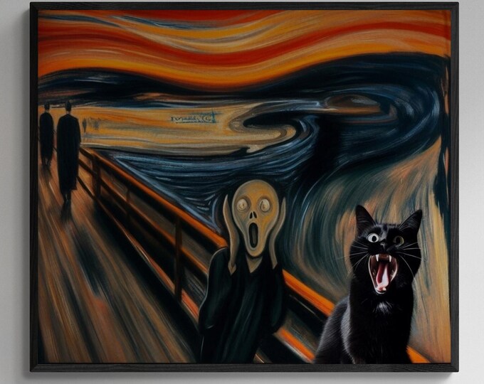 Feline Scream, The Scream Black Cat Print | Giclee Print | FineArt Paper, Museal Poster, Canvas or Hand Finished 3D Print with brush strokes