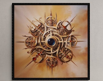 VEGVISIR Compass,  Viking Decor Art Prints of original painting, Extra large wall art