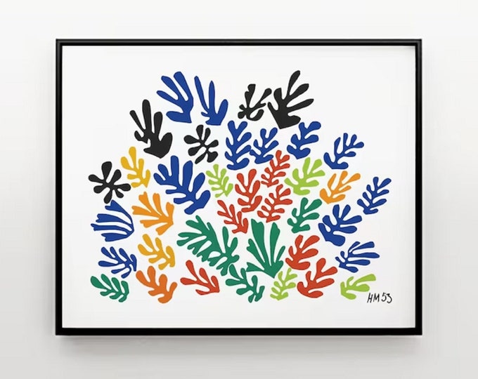 HENRI MATISSE, La Gerbe colorful flower garden cut out Extra Large HQ Print Poster in Minimalist style, in Blue, red, green and yellow