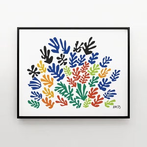 HENRI MATISSE, La Gerbe, giardino di fiori colorati, ritagliato, poster di stampa HQ extra large in stile minimalista, in blu, rosso, verde e giallo