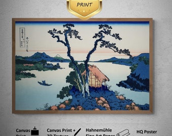 Japanese Art: Katsushika Hokusai Lake Suwa in Shinano Province | Fine Art Print | Poster, Art Paper, Canvas, Premium Print with brush stroke