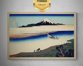 Japanese Art Katsushika Hokusai Tama River in Musashi Province | Fine Art Print | Poster, Art Paper, Canvas, Premium Print with brush stroke