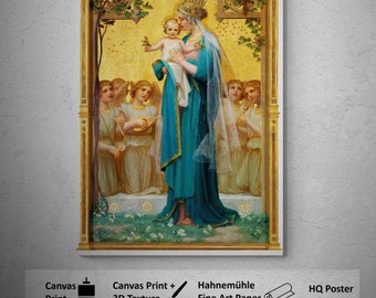 Madonna and Child Print by Enrique M. Vidal, Classical painting, Heavyweight art paper, poster, canvas or 3D print with brush strokes