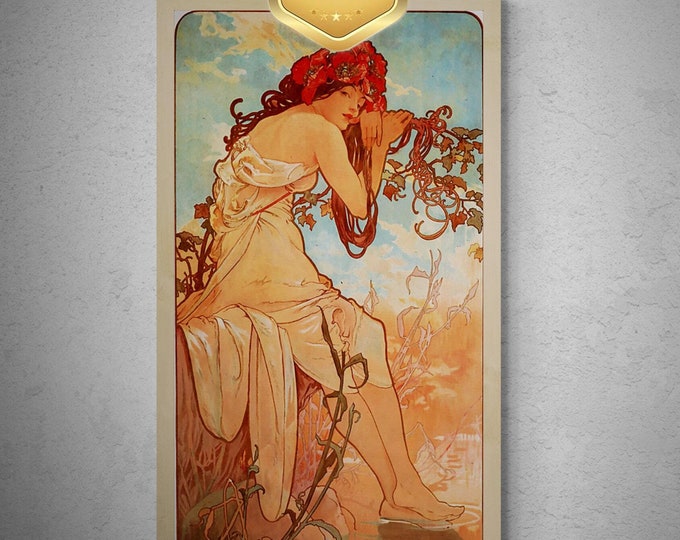 Timeless Art Nouveau: Alfons Mucha - Summer (1896) | Fine Art large Print | Art Paper, Canvas Poster, 3D Hand Finished Premium Texture Print